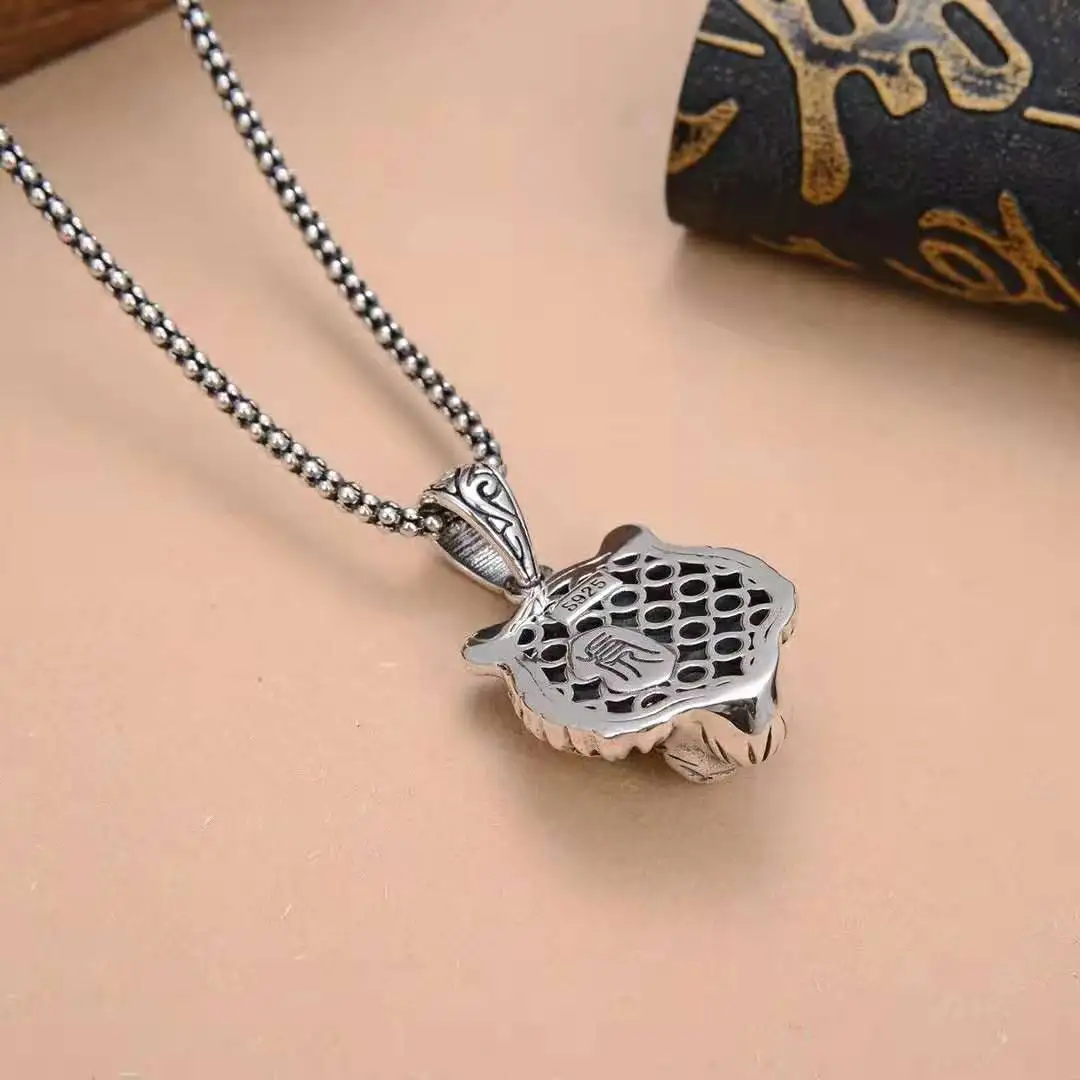 Punk style exquisite and domineering tiger head pendant, male sterling silver s925, personalized trendsetter white tiger necklac