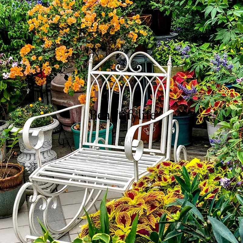 European wrought iron recliner retro outdoor, courtyard table and chair park leisure leisure chair decoration