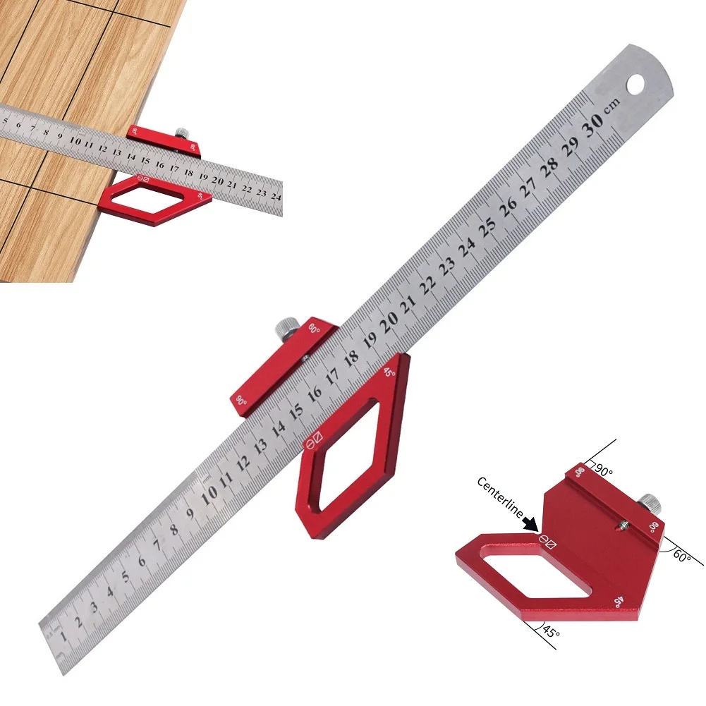 Measurement Layout Angle Scriber Aluminum Alloy Ruler Wear Resistance Anodized Convenient To Carry High Hardness