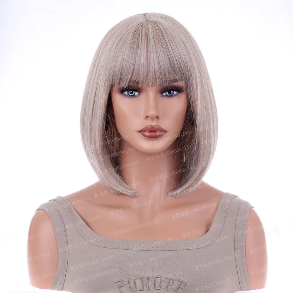 

European and American wigs female full headgear air bangs bobo head chemical fiber hair wig short hair headgear