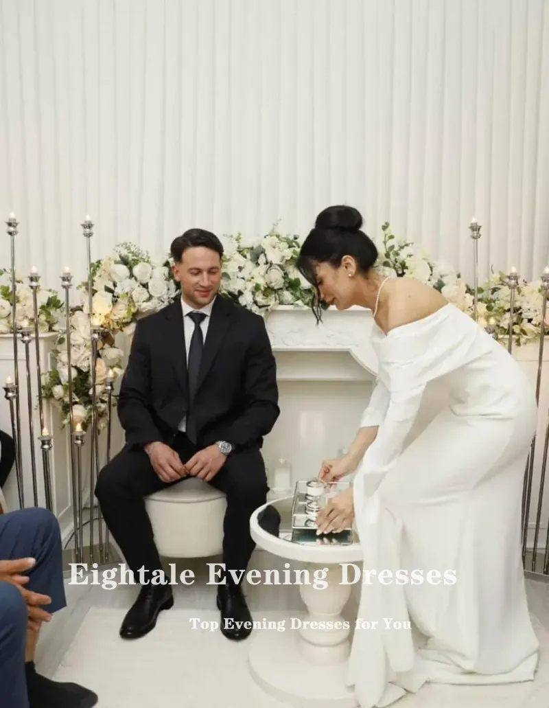 Eightale アラビアのウェディングドレスカスタマイズされたオフショルダーアイボリーマーメイド長袖ブライダルドレス Vestidos デノビア