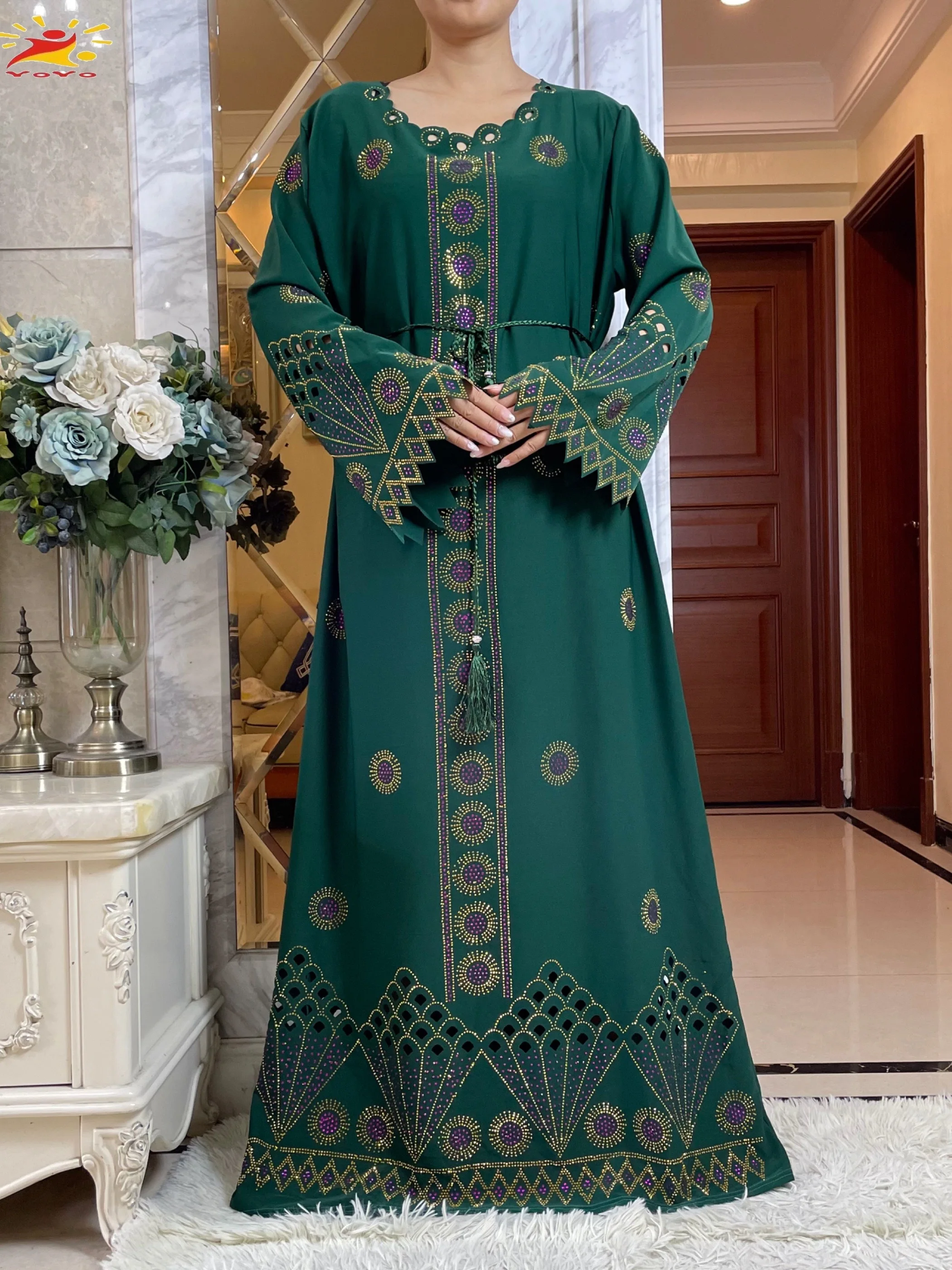 Latest Women Elegant Autumn Dresses Dubai Party Outfits Long Sleeve Dashiki Muslim Women High-grade Comfort Fabric African Abaya