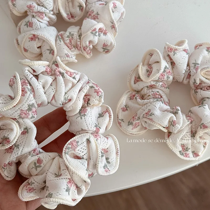 Scrunchie Colorful Floral Fabric Hair Tie Soft Elastic Band for Sweet Girly Bun Hairstyle Travel Party Lightweight Accessory