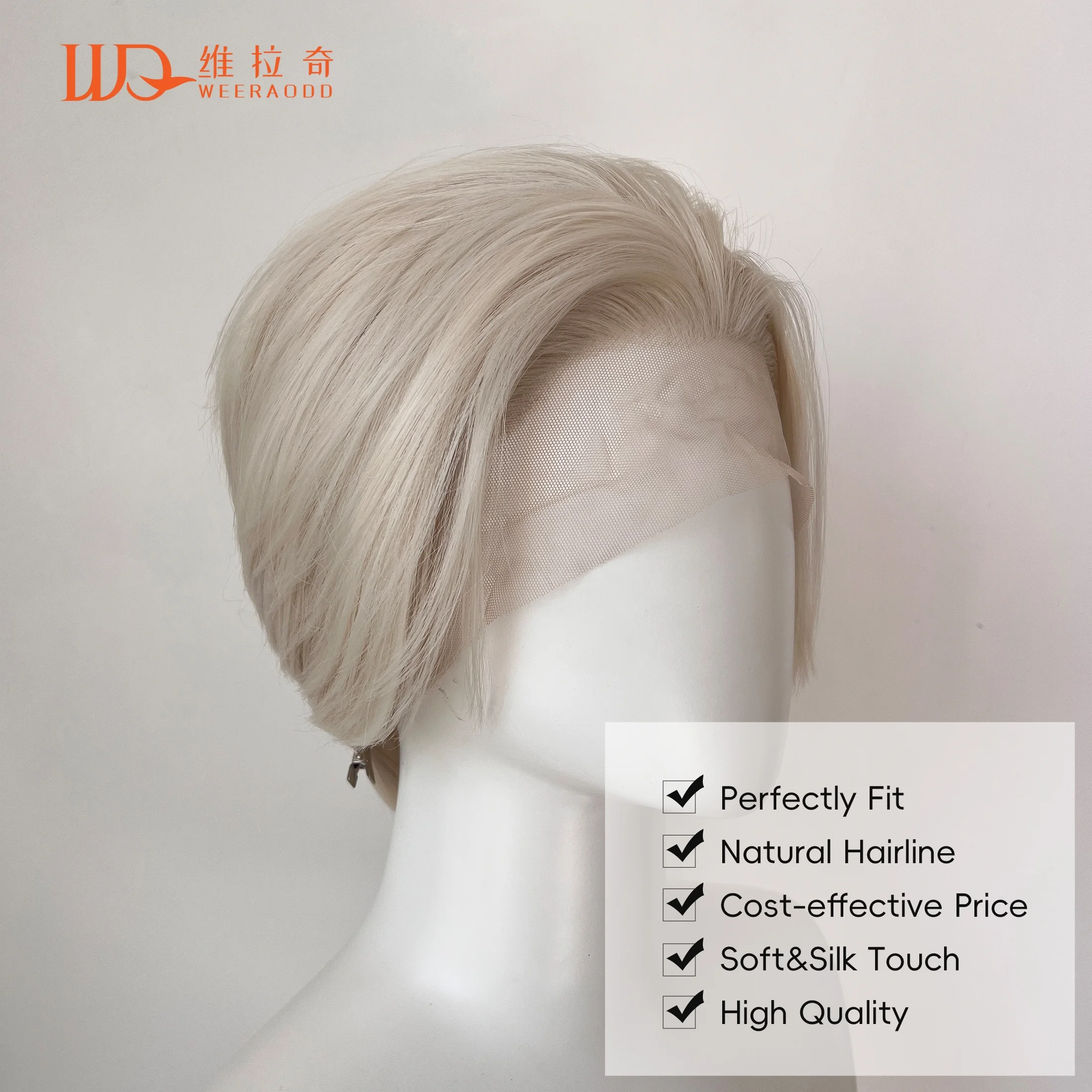 

13x4Lace Front Wig 10" Short Bob Platinum Blonde Synthetic Hair Natural Hairline Glueless Cosplay Hairpieces Unisex 150% Density
