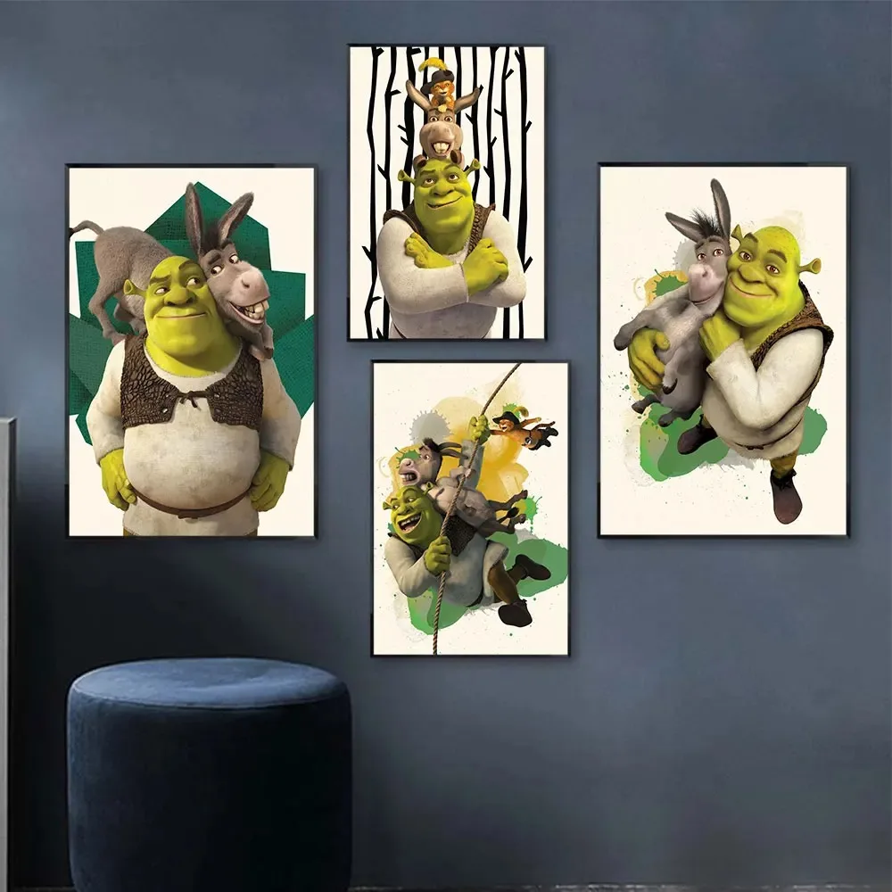 Abstract Shrek 2 Movie The Trio Posters Print Cartoon Funny Donkey Canvas Painting Wall Art Pictures For Living Room Home Decor