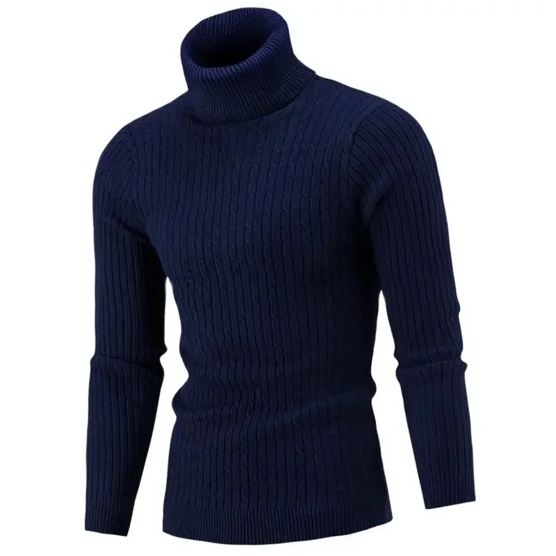 New Men's High Neck Sweater Solid Color Pullover Knitted Warm Casual Turtleneck Sweatwear Woolen Mens Winter Outdoor Tops