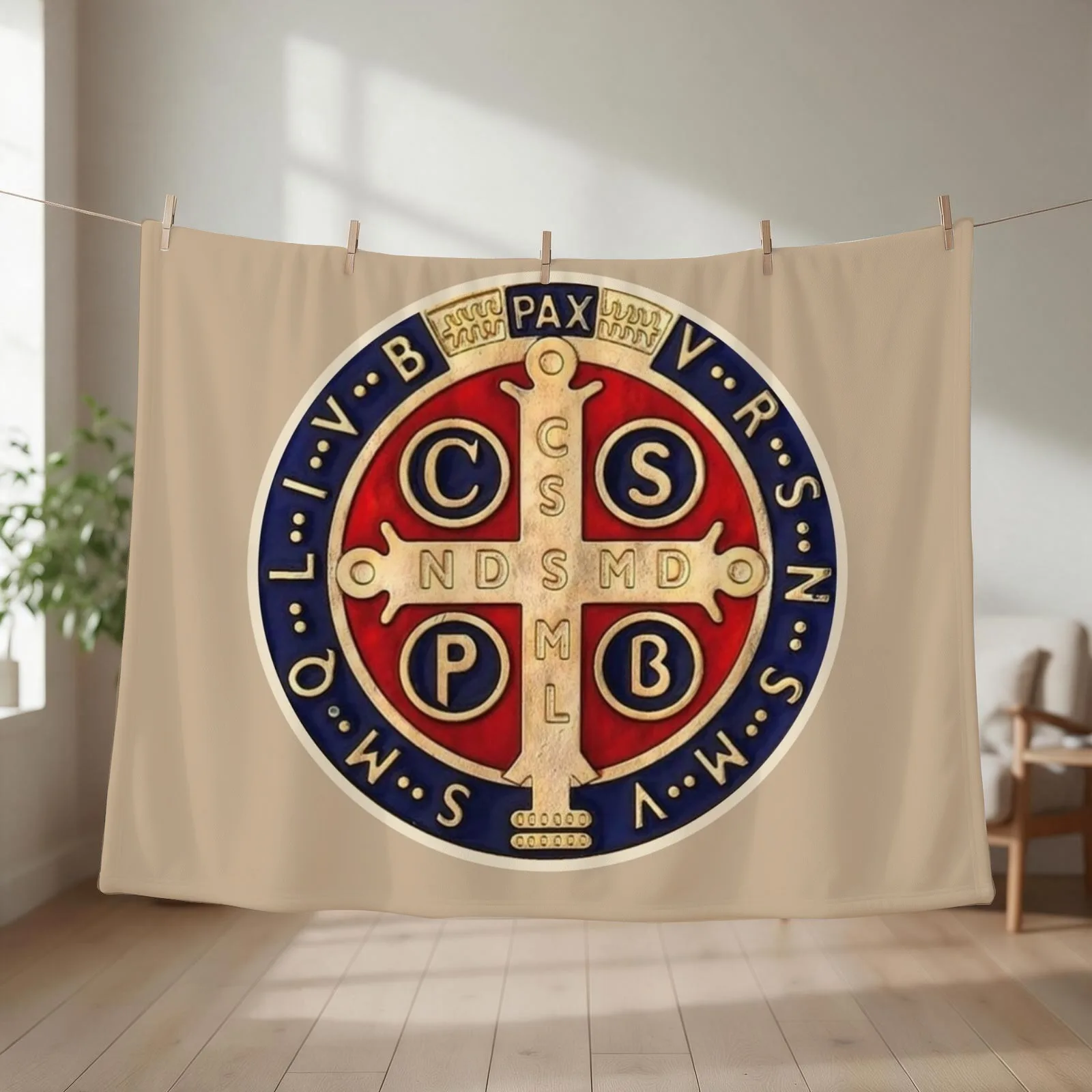 The Medal of Saint Benedict, Saint Benedict Throw Blanket couch cozy soft plush fuzzy picnic outdoor blanket