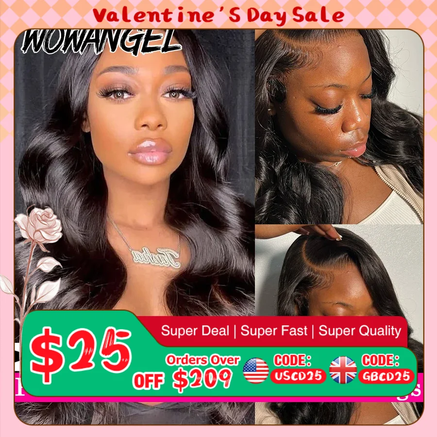 Wow Angel-女性用レースフロントウィッグ,レミーヘア250%,ウェーブのかかった人間の髪の毛,事前に摘み取られた,13x6