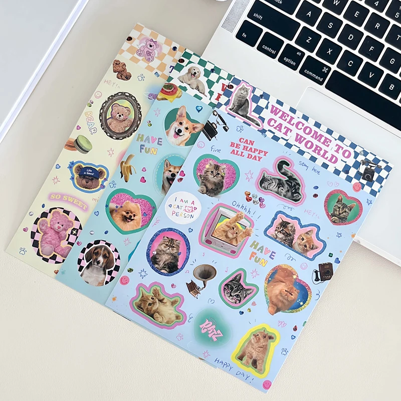 1PC Retro American Style Animals Sticker Cute Cat Bear Diary Scrapbooking Aesthetic Laptop Stationery Stickers for DIY Decor