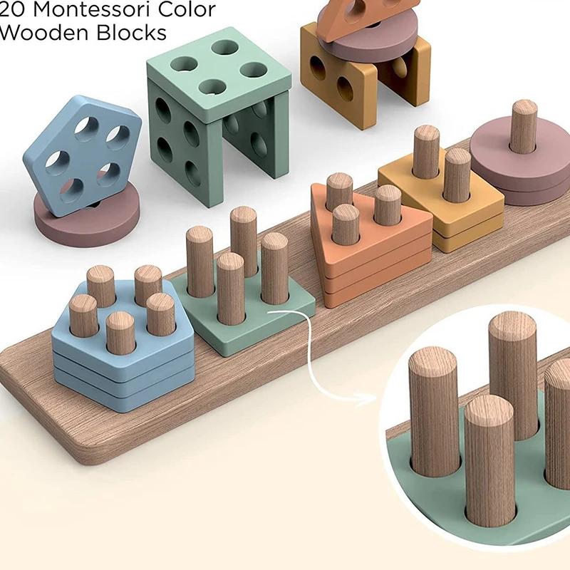 Montessori cor de madeira classificação empilhamento brinquedos makron quebra-cabeça para crianças e crianças pré-escolar brinquedo habilidade motora fina por 1 ano