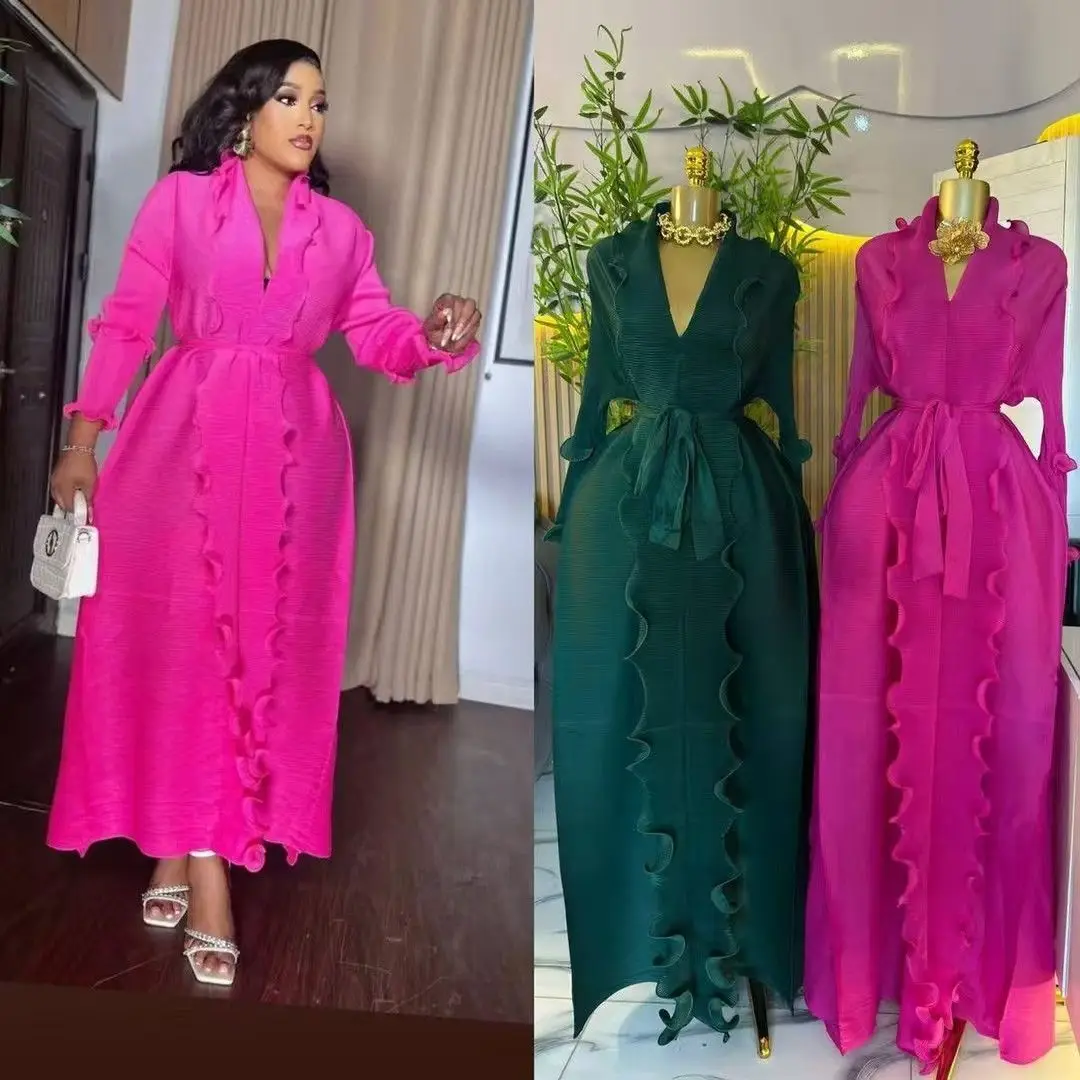 

Плиссированная женская одежда больших размеров Miyake Miyaki, платье с поясом, облегающее элегантное женское платье