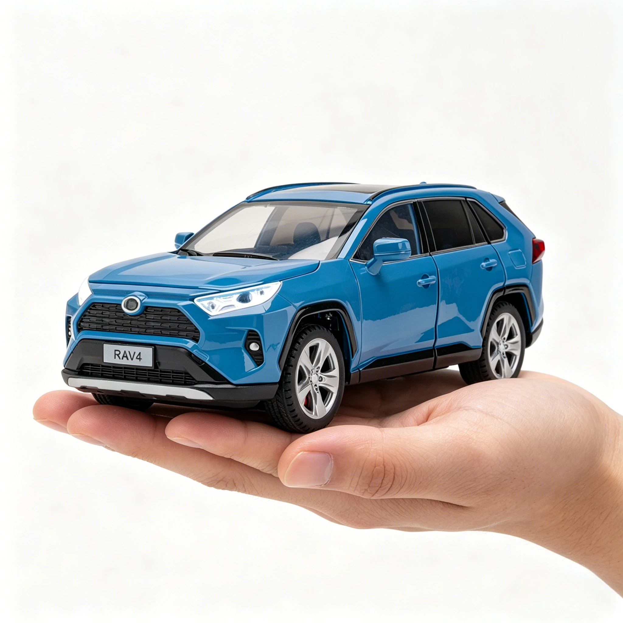 

1:24 RAV4 SUV Toy Model Cars Alloy Diecast Sound Light Doors Opened Pull Back Shock Absorption Festival Gifts for Boys