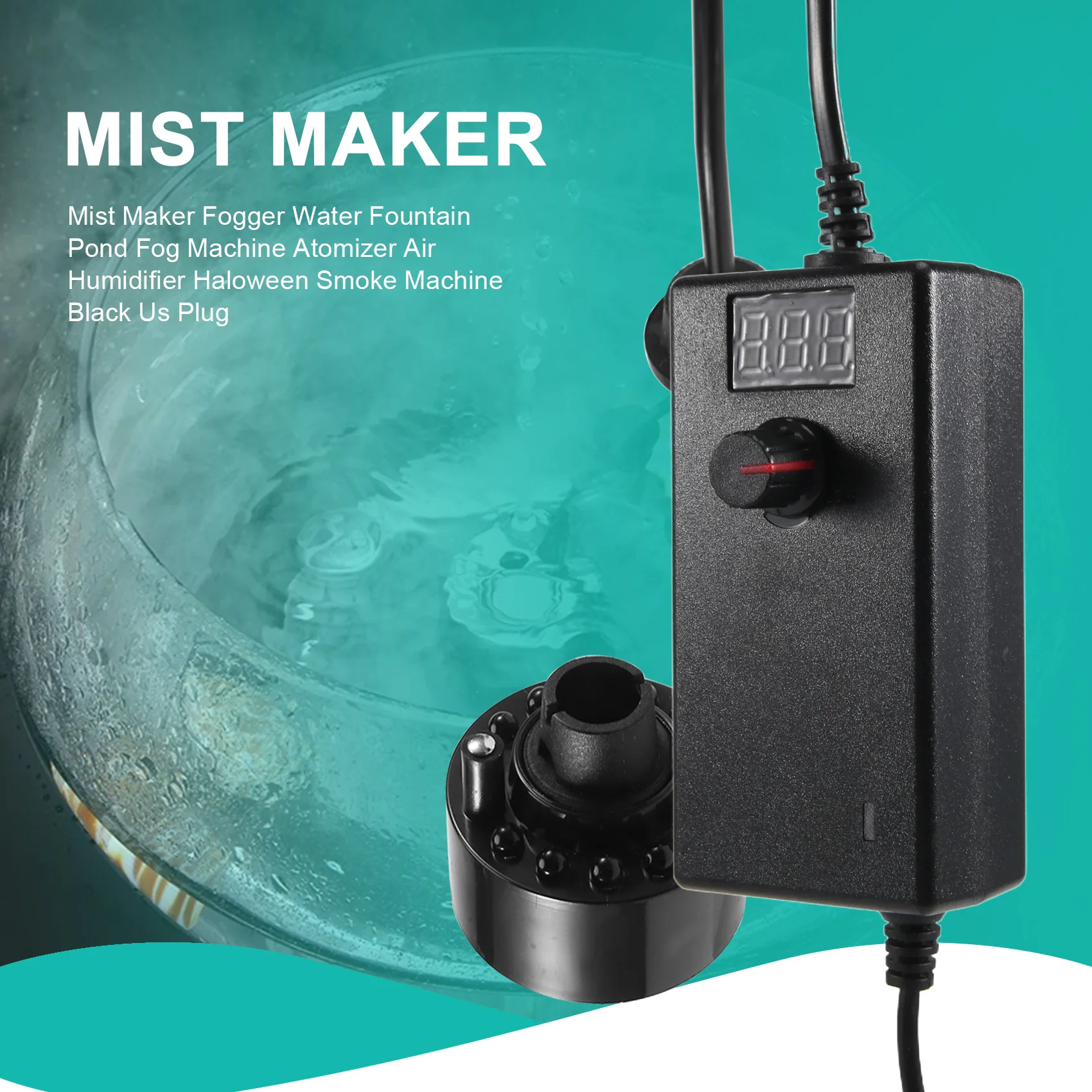 Mist Maker Fogger Water Fountain Pond Fog Machine Atomizer Air Humidifier Haloween Smoke Machine Black Us Plug