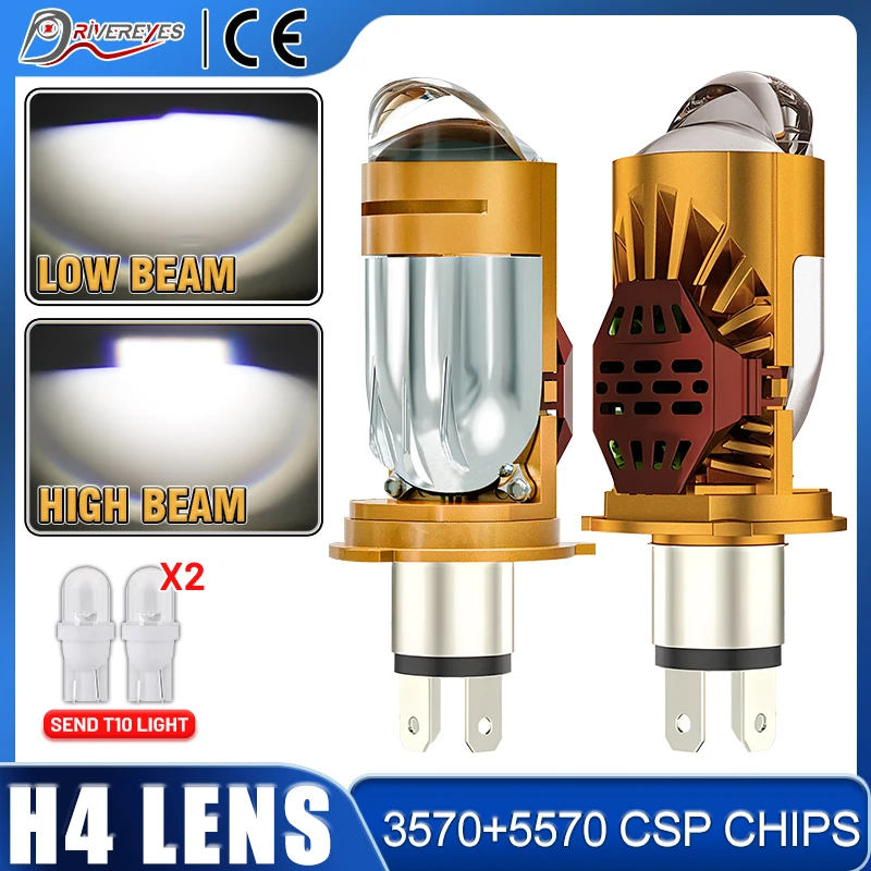 Bi LED H4 Projector Lens High Low Beam Car Bulbs Canbus H4 LED Auto Motorcycle LED Lamps With Lens Turbo Perfect Cut-off Line