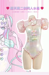 Behoeftig Meisje Overdosis Kangel Cosplay Kostuum Lolita Jurk Badkleding 2 Stuks Sexy Roze Bodysuit Lasermateriaal Kawaii Jas