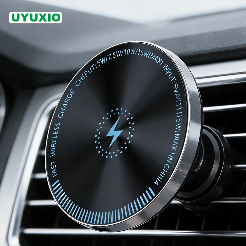 

Беспроводное магнитное автомобильное зарядное устройство UYUXIO 15W с быстрой зарядкой и креплением на воздуховод для iPhone 16 Pro Max 15 14 13 12