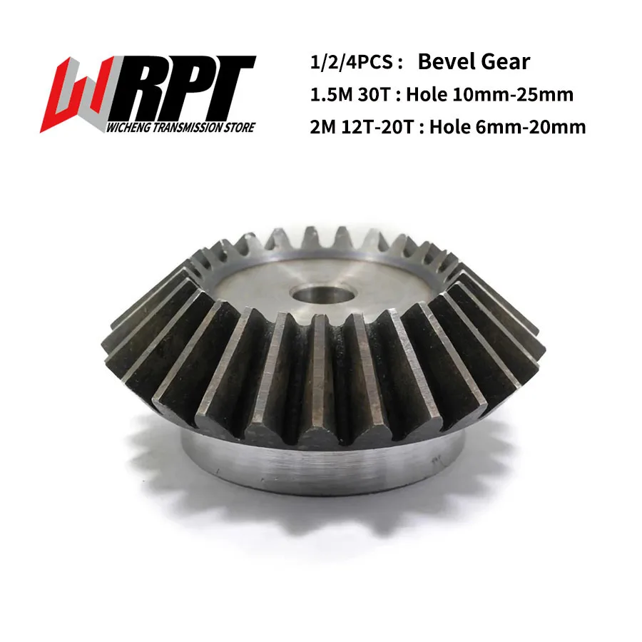 

1.5M 2M 12-30T Bevel Gears Standard Bore 90 Degree Hard Tooth Surface 1 : 1 CNC Machine 45# Steel Quenched Fixed With Screw Hole