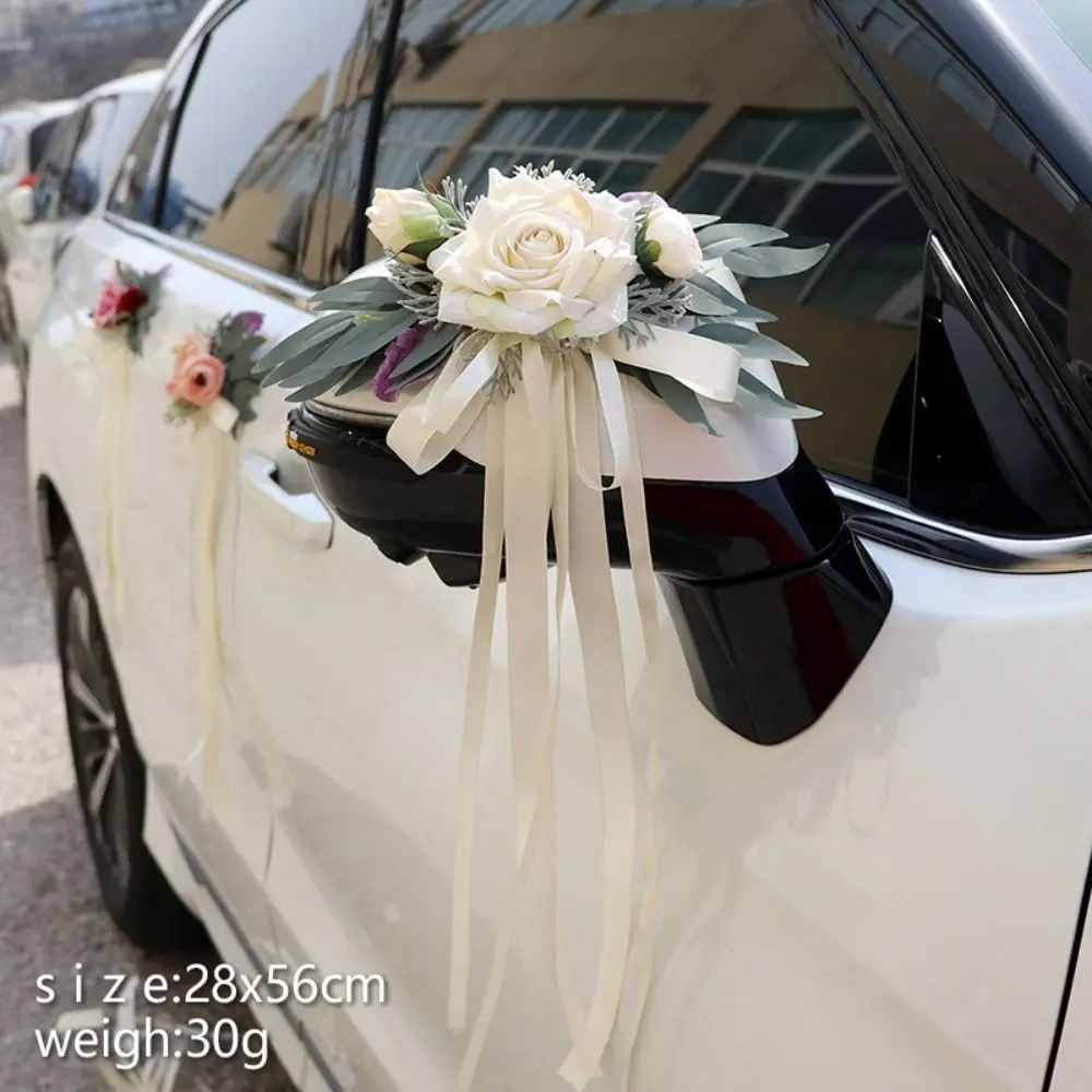 Creative Romantic Wedding Car Floral Ribbon Bridal Wedding Bow Decoration Flower Artificial Roses Ceremony Party Decor