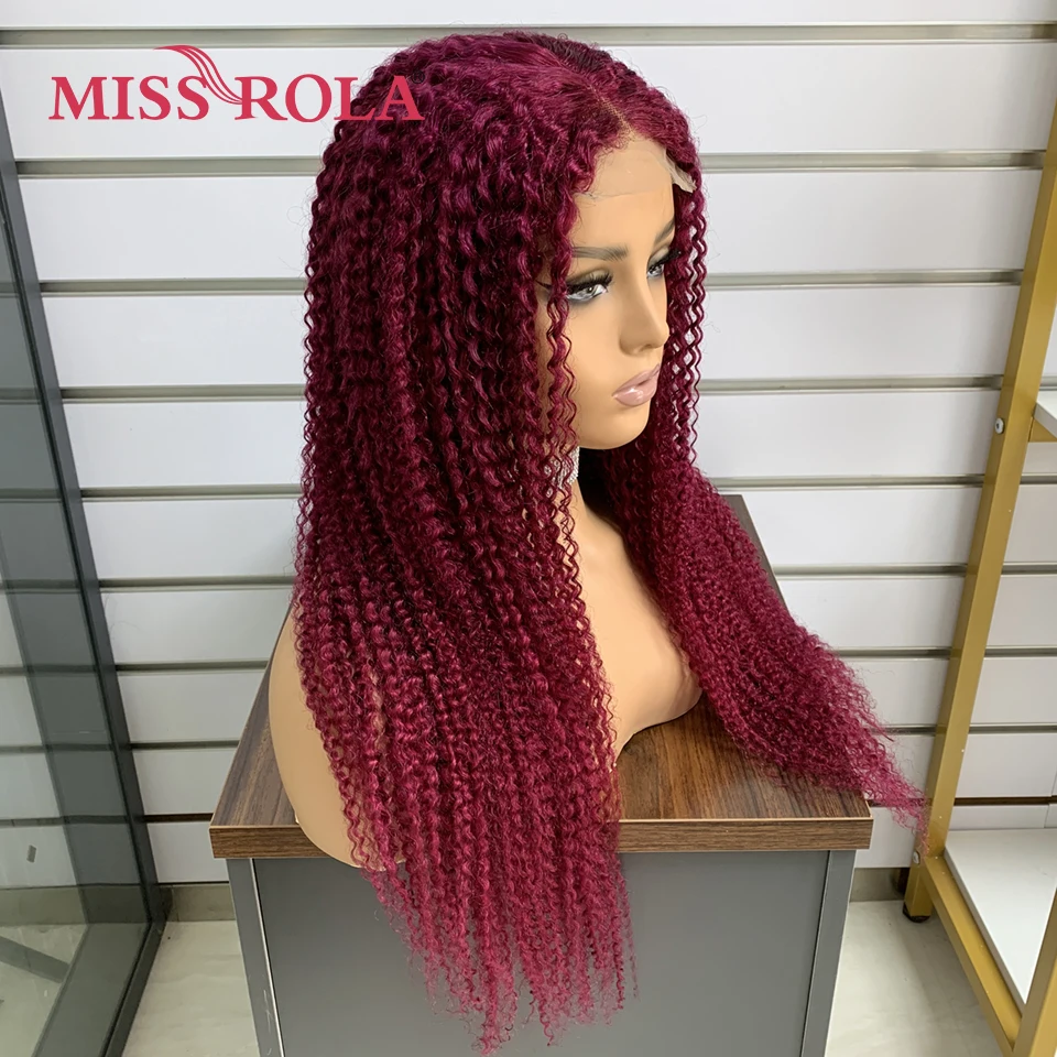 Miss Rola Brazilian Human Hair Curly Wigs 180% Density 4x4 Lace Closure Wig Kinky Curly Hair Wig Remy Pre Plucked With Baby Hair