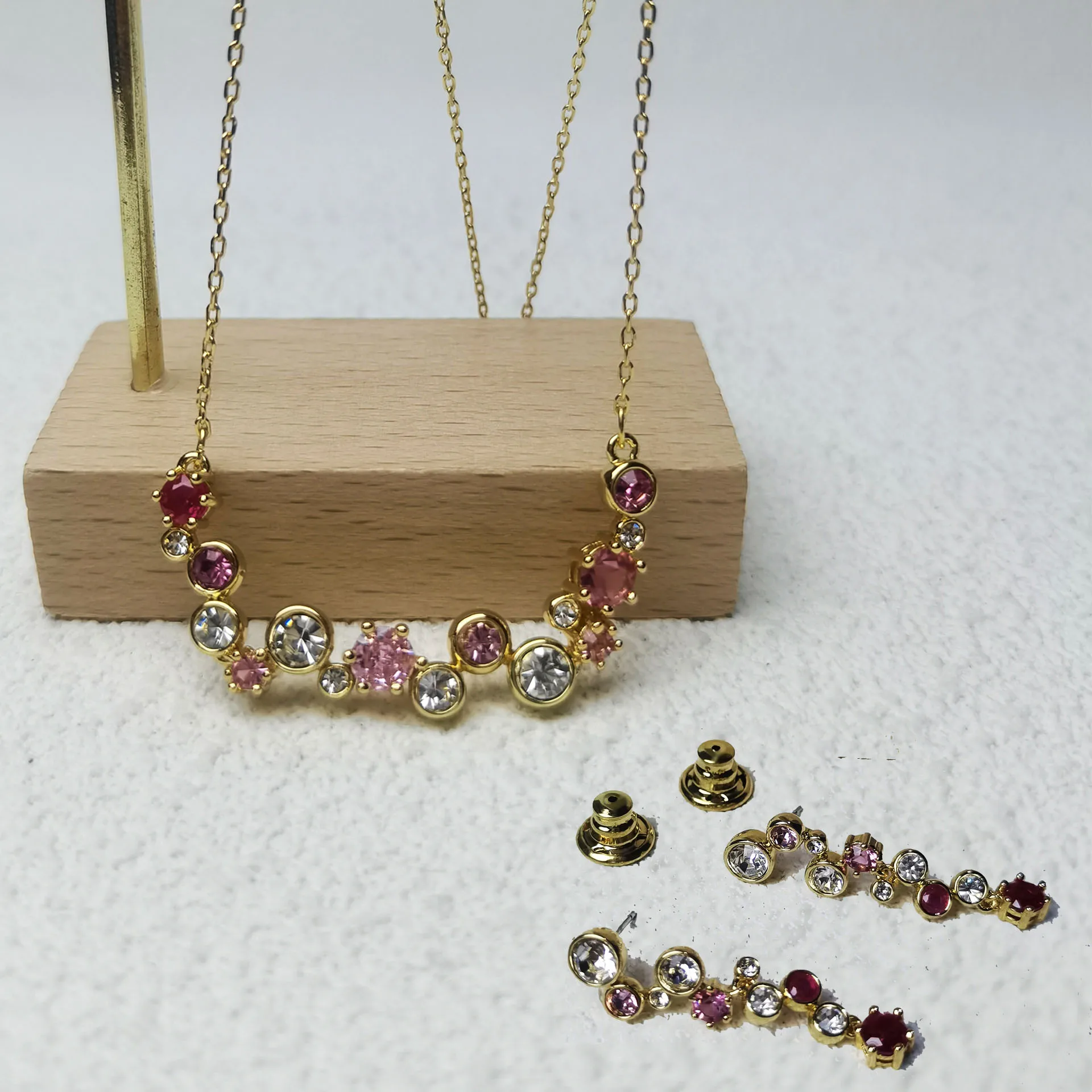 Colorful High Jewelry Set Fashionable Water Drop Crystal Pendant Women's Stainless Steel Necklace Earring Bracelet Ring
