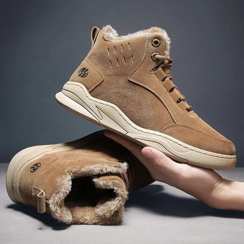 Men Retro Fleece Lined Work Ankle Boots Reinforced Toe Cap Non Slip Sole Warm Shoes Cold Season Outdoor Commute Match