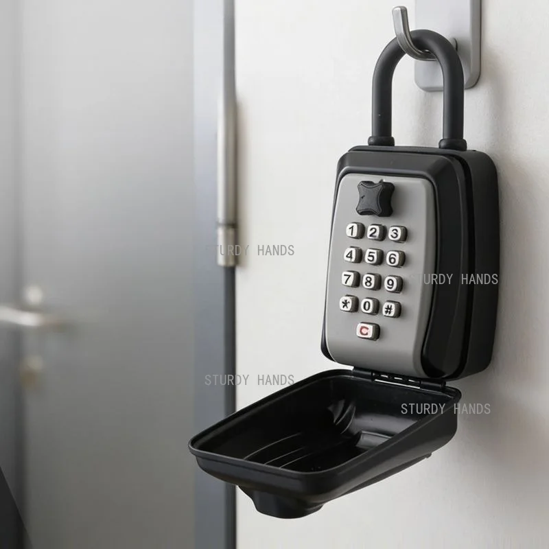 Wall Mounted Keypad Key Safe Box Zinc Alloy Weatherproof Key Storage Lock Box with Dust Cover Outdoor Home Security Key Box