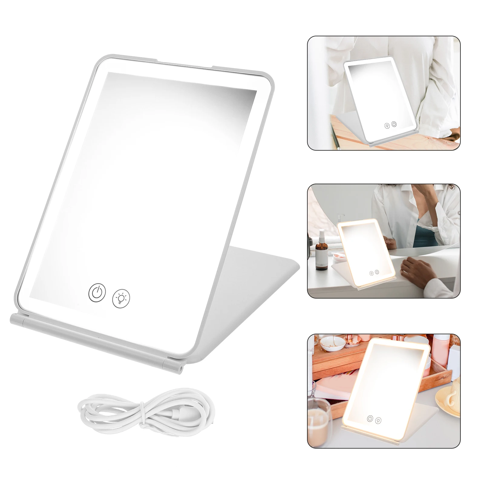 Beleuchteter, zusammenklappbarer Make-up-LED-Schreibtischspiegel, hochauflösender tragbarer Tischspiegel, praktische Kosmetik für den Haushalt