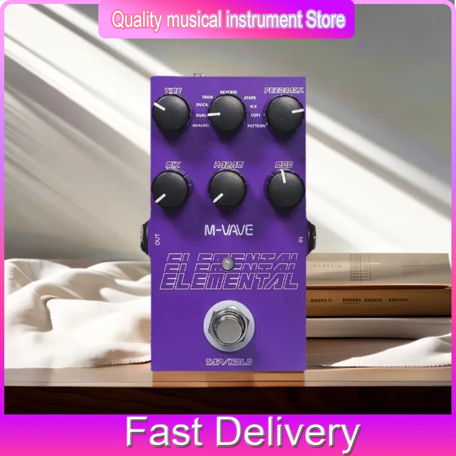 

Цифровая педаль задержки M-VAVE Elemental с 9 различными режимами задержки для режимов HOLD и TAP, гитарные эффекты, педаль задержки для гитары.