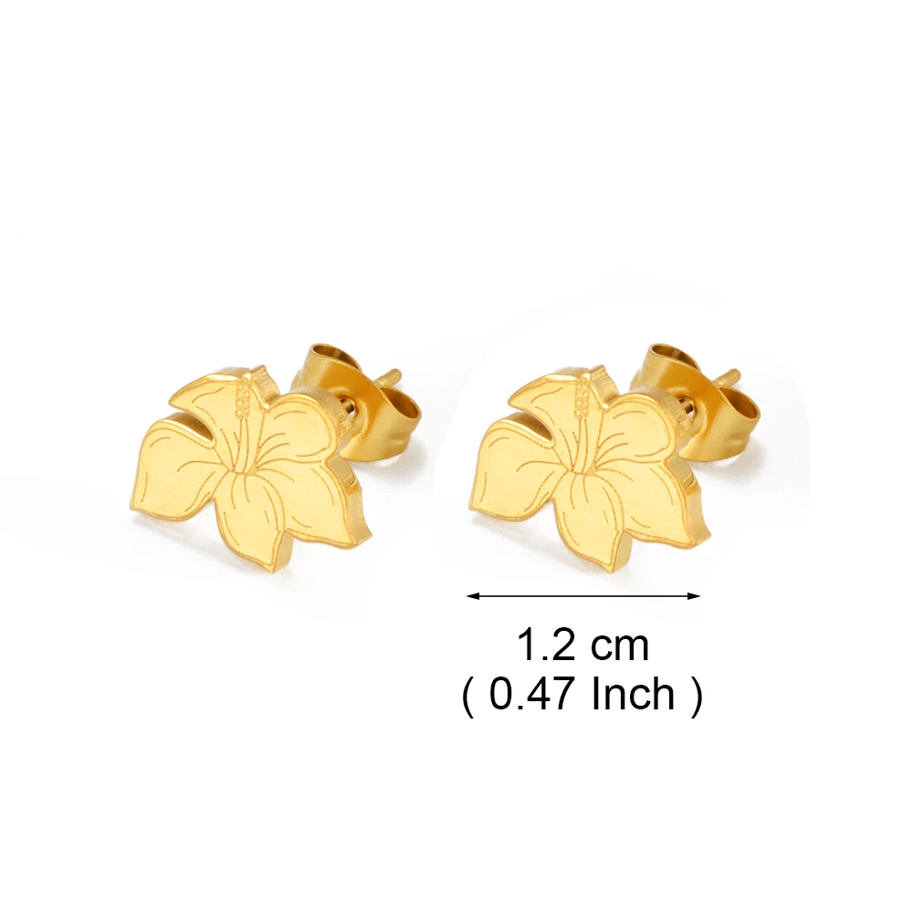 Anniyo 1.2CM Stud Earring Hawaiian Guam Hibiscus Flowers for Women Girls Guadeloupe Frangipani Jewelry Stainless Steel #000762