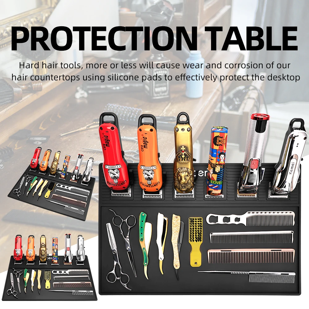 Hair Cutting Tool Storage Pad Anti Slip Waterproof Heat-Insulating Work Pad Magnetic Silicone Barber Shop Desktop Storage Pad