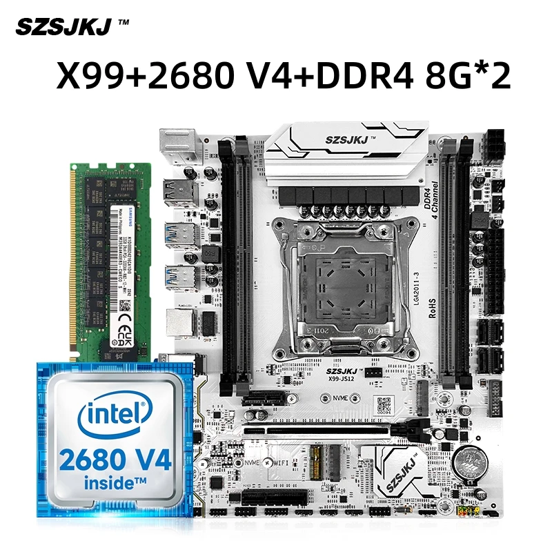 SZSJKJ X99マザーボードセット LGA 2011-3、Xeon E5 2680 V4 2682 CPU
