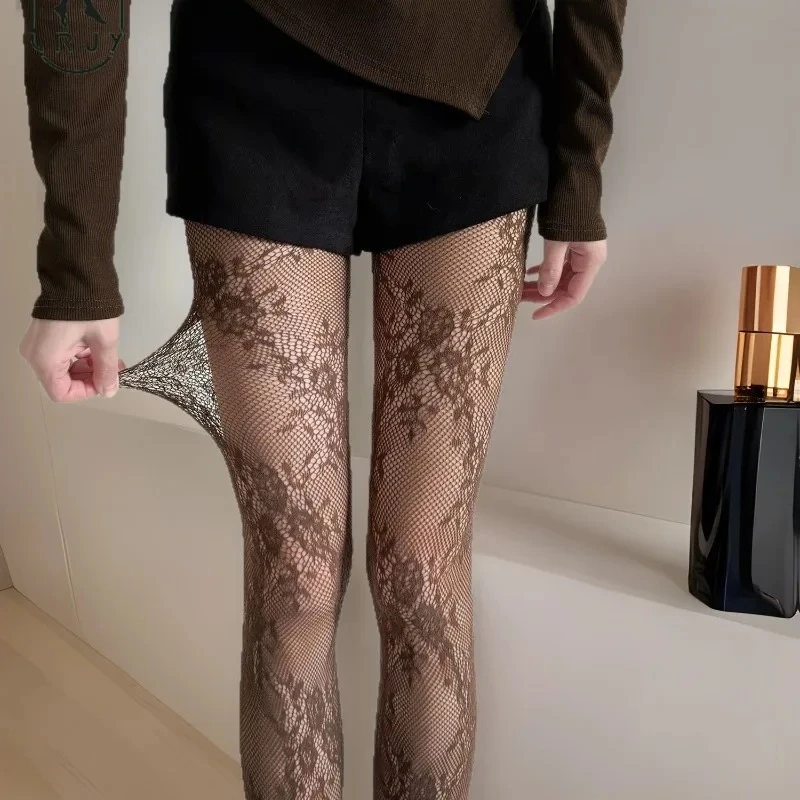 

Женские кружевные колготки с цветочным принтом, сетчатые сексуальные ажурные тонкие и дышащие колготки в стиле ретро, панк, Y2k, индивидуальные ажурные чулки