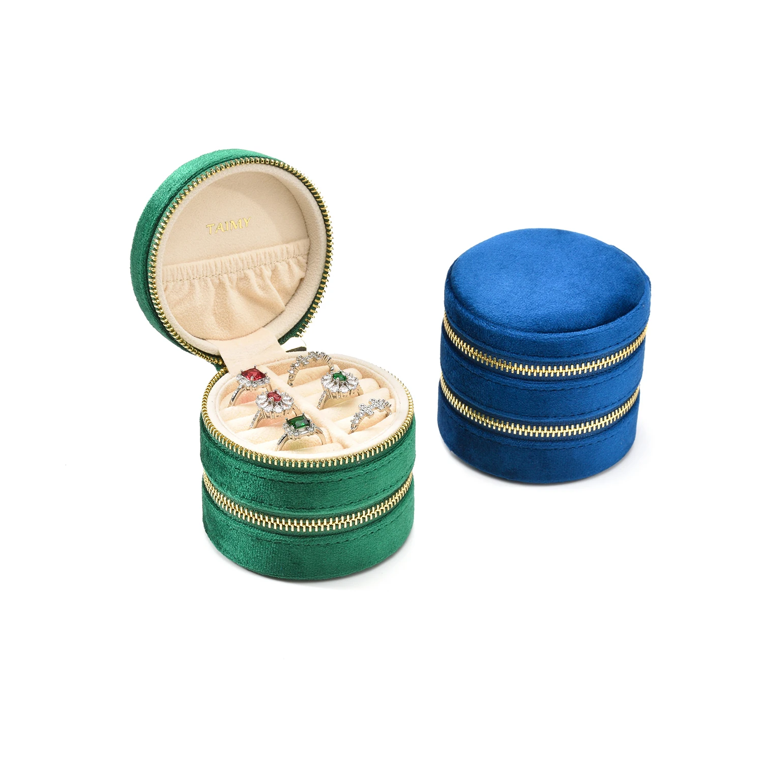 Small Double Layer Circular Portable Velvet Ring Jewelry Box  Travel Hoop Earrings Jewelry Double Layer Storage Box