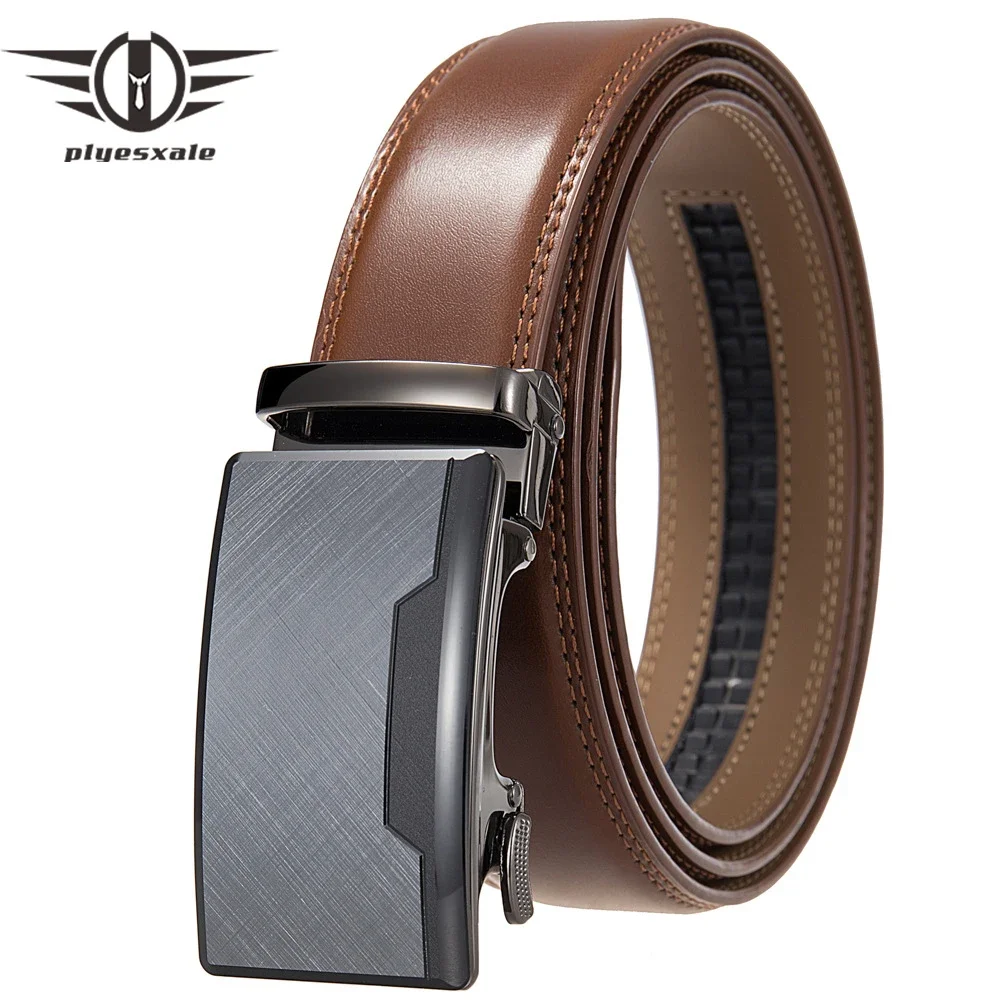 Plyesxale Men Adjustable Luxury Famous Designer Casual Leather Belt Automatic Buckle Waistband Ratchet Cowskin Belts Male B1246