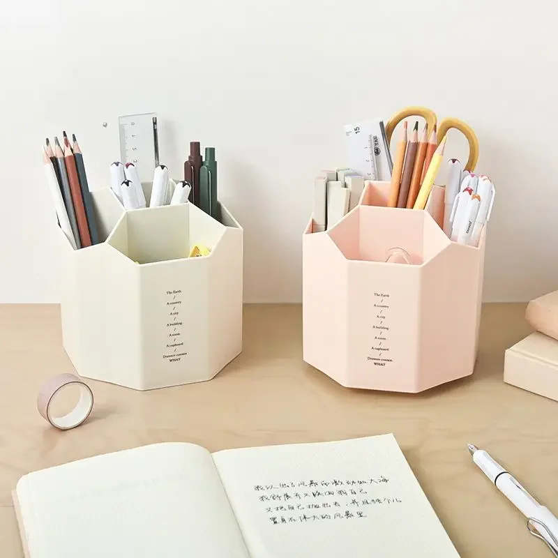 Five-grid Large-capacity Rotary Pen Holder, Modern and Simple, Desk Stationery for Student Offices, Desk Storage Supplies.