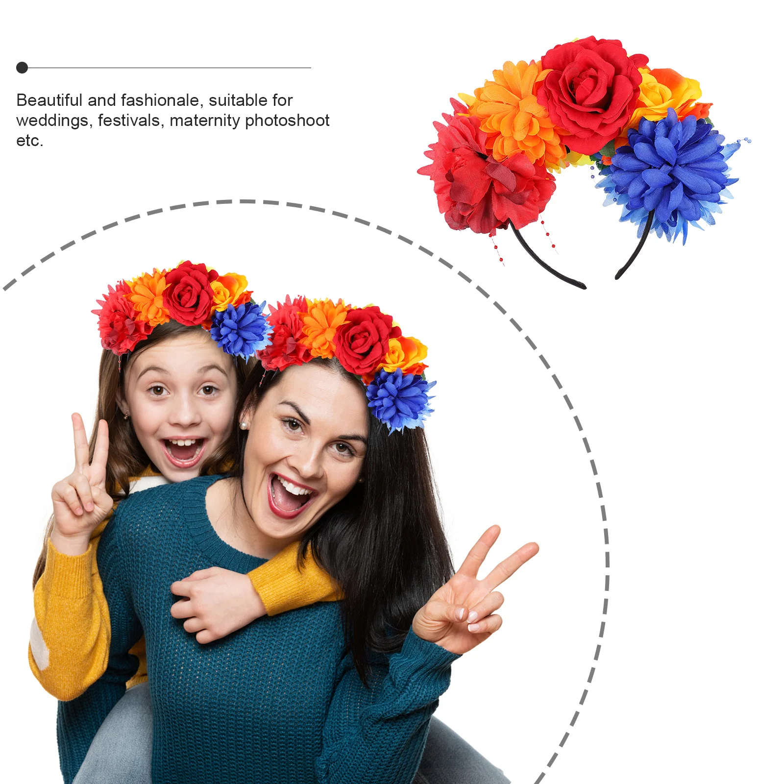 

Повязка на голову с радужной короной для цветов, радужная повязка для волос для женщин и девочек, праздничный аксессуар для свадебной вечеринки, ленты для волос с цветочным принтом