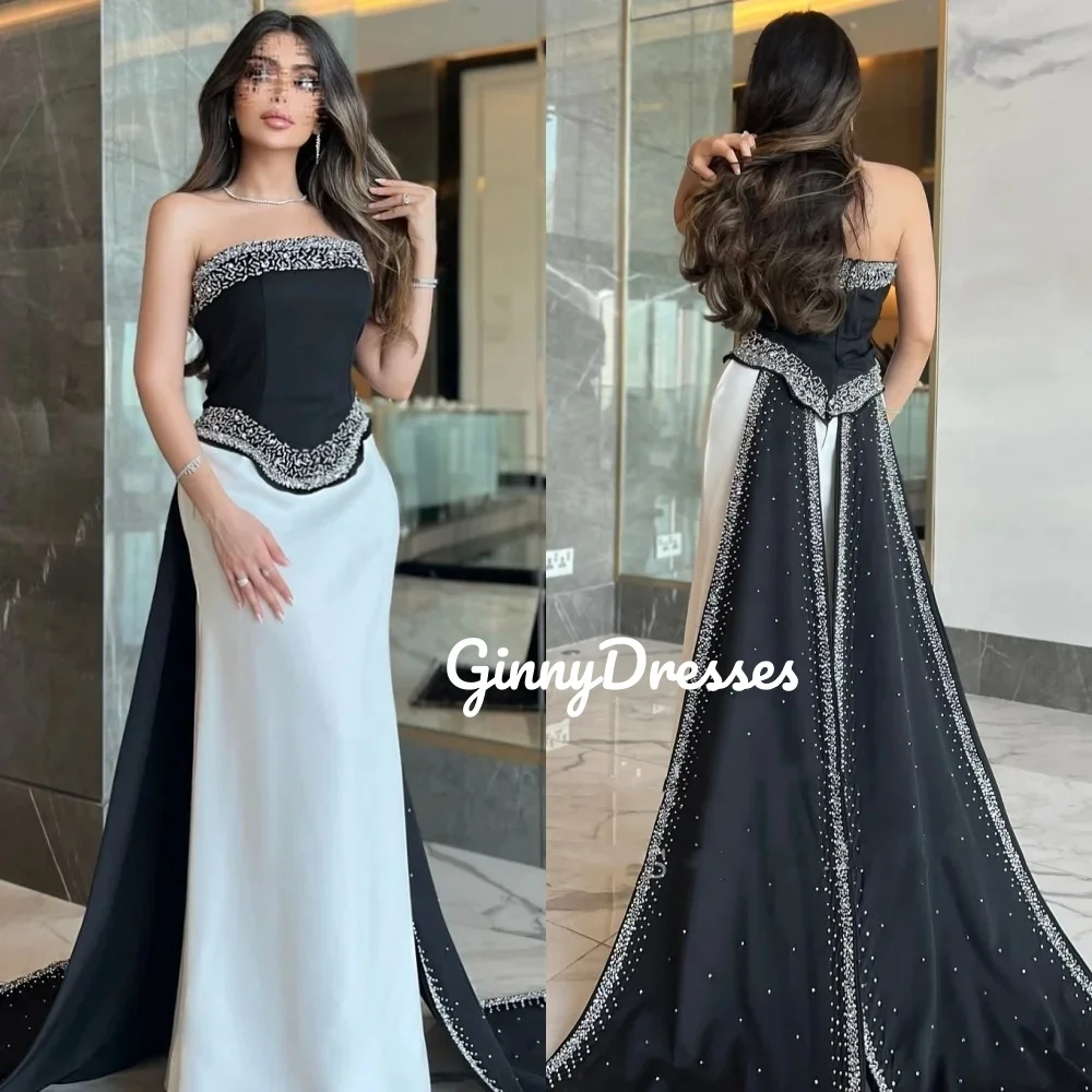 

Customize Dresses For Women Mermaid Strapless Floor-Length Zipper Up Women'S Evening Dresses Beadings Sleeveless Vestidos De Fie
