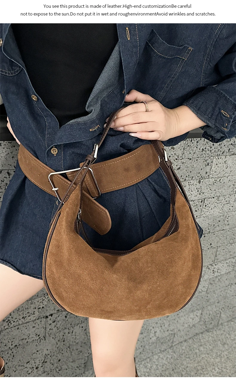 

New 2025 Winter Women's Natural Suede Leather Bag Female Mini Suede Cowhide Leather Crossbody Handbag Designer Shoulder bag