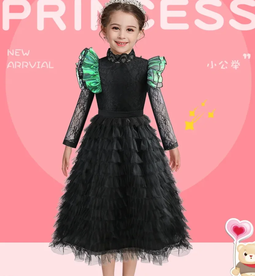 

2025 Girl Dress Wicked Witch Elphaba Dresses Girl Princess Party Gothic Black Dresses Halloween Witch Costume Disguise Wear