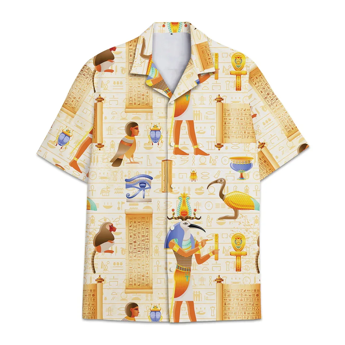 Estilo do verão Camisas de manga curta padrões egípcios 3D em toda a impressão Camisa Havaiana Mens Harajuku Camisa de Praia Casual CSH-01