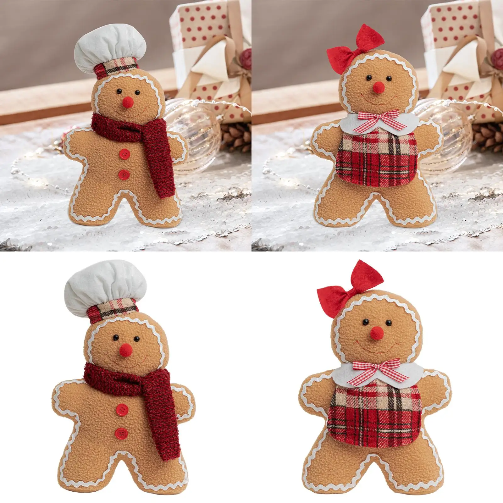 Christmas Plush Gingerbread Figures Xmas Season Decor Soft Lovely Christmas Ornament for Table Tree Door Holiday Decoration