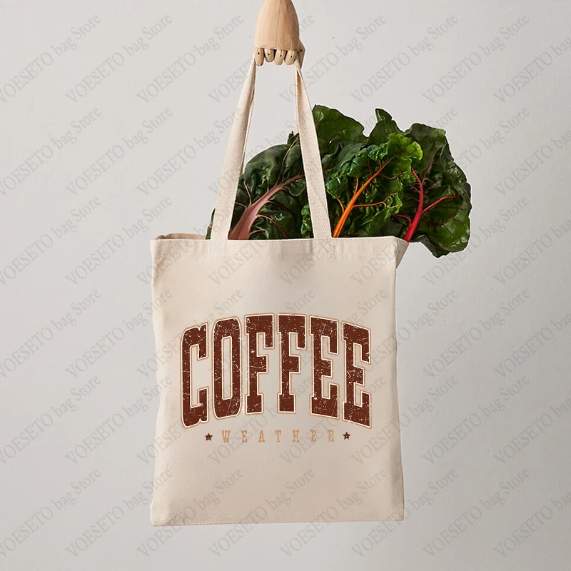 Coffee Weather Pattern Tote Bag Canvas Shoulder Bag for Travel Daily Commuting Women's Reusable Shopping Bags Coffee Lover Gift