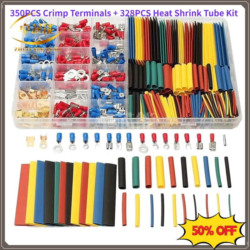 678PCS Crimp Terminal Connector Kit Color Heat Shrink Tubing Assortment Electrical Wire Connection Repair Set