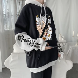 Japanese Anime Demon Slayer Shinazugawa Sanemi Hoodies Manga Harajuku Pullover Plus Size Men Patchwork Winter Hooded Sweatshirts