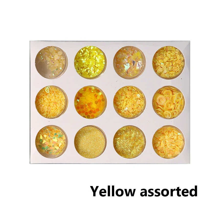 Colorful Nail Decoration Set, 12 Colors Nail Sequins Flakes Metallic Alphabet Laser Shiny Slices Nail Glitter Powder DIY Design