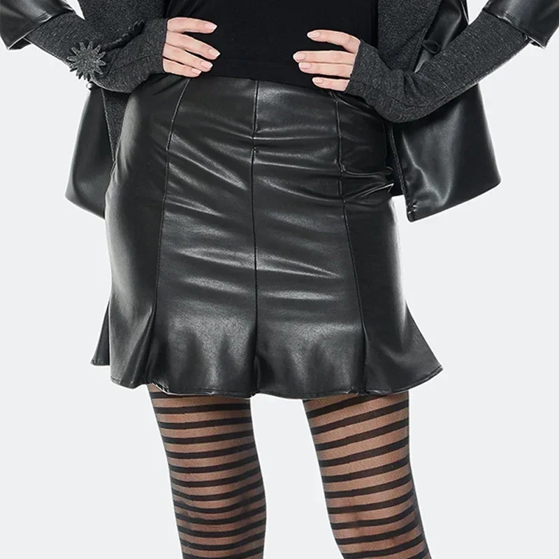 Sexy Matte Faux Leather Mini Skirts Women Sexy Ruffed PU Skirt Party Ladies High Waist Short Skirt Nightclub Costume Custom New