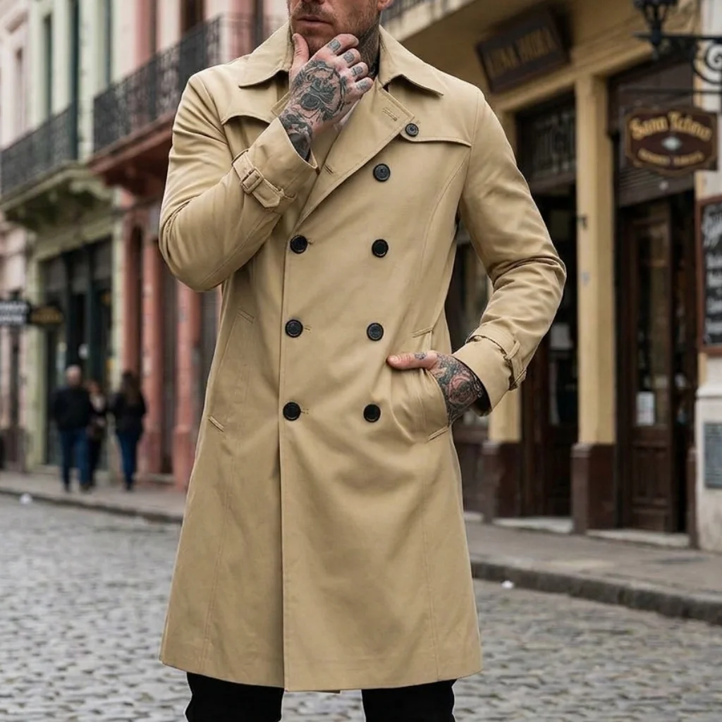 Men’s Windbreaker Thin Double Breasted Windbreaker Streetwear Outdoor Casual Long Windbreaker Knee-length Jacket for Man 2 Men's Windbreaker Thin Double Breasted Windbreaker Streetwear Outdoor Casual Long Windbreaker Knee-length Jacket for Man 2