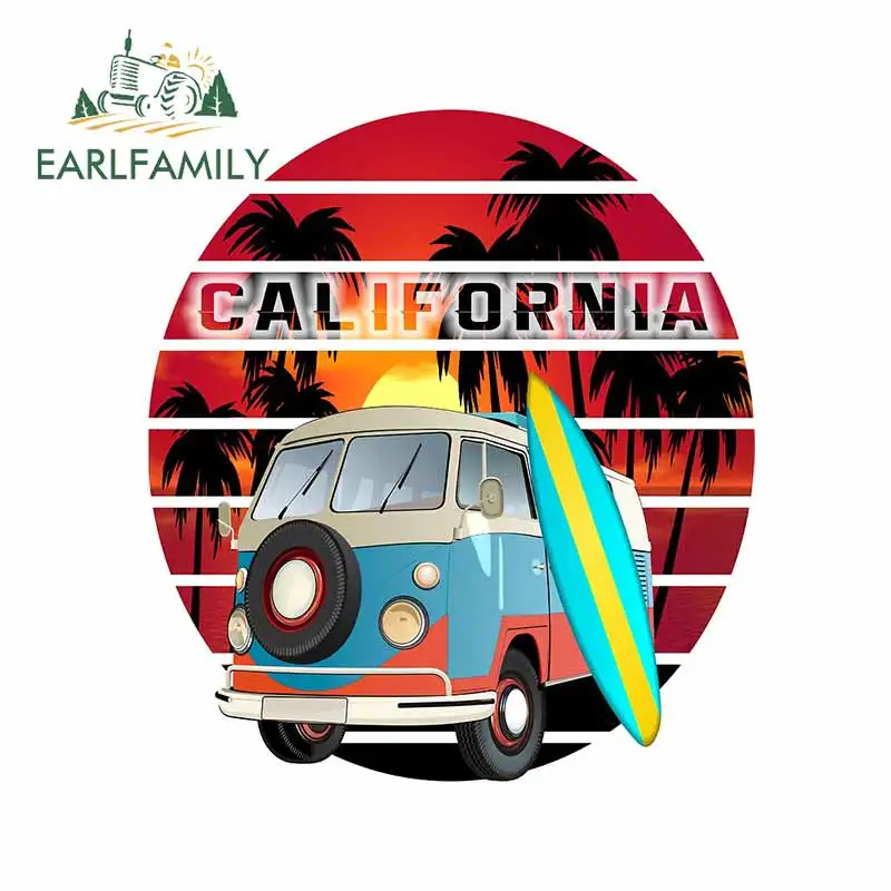 

EARLFAMILY 13cm x 11.5cm For Hippie Van California Beach Car Stickers Scratch-Proof Decal Windows Graffiti Sticker for SUV JDM