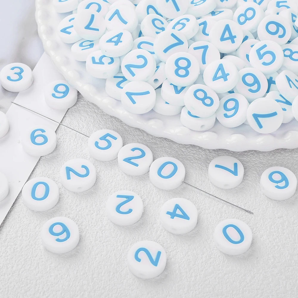 

10Pcs 15mm Light Blue Silicone Flat Round 0-9 Beads, for DIY Pacifier Chain Clip Dummy Holder Accessories Feeding Toys