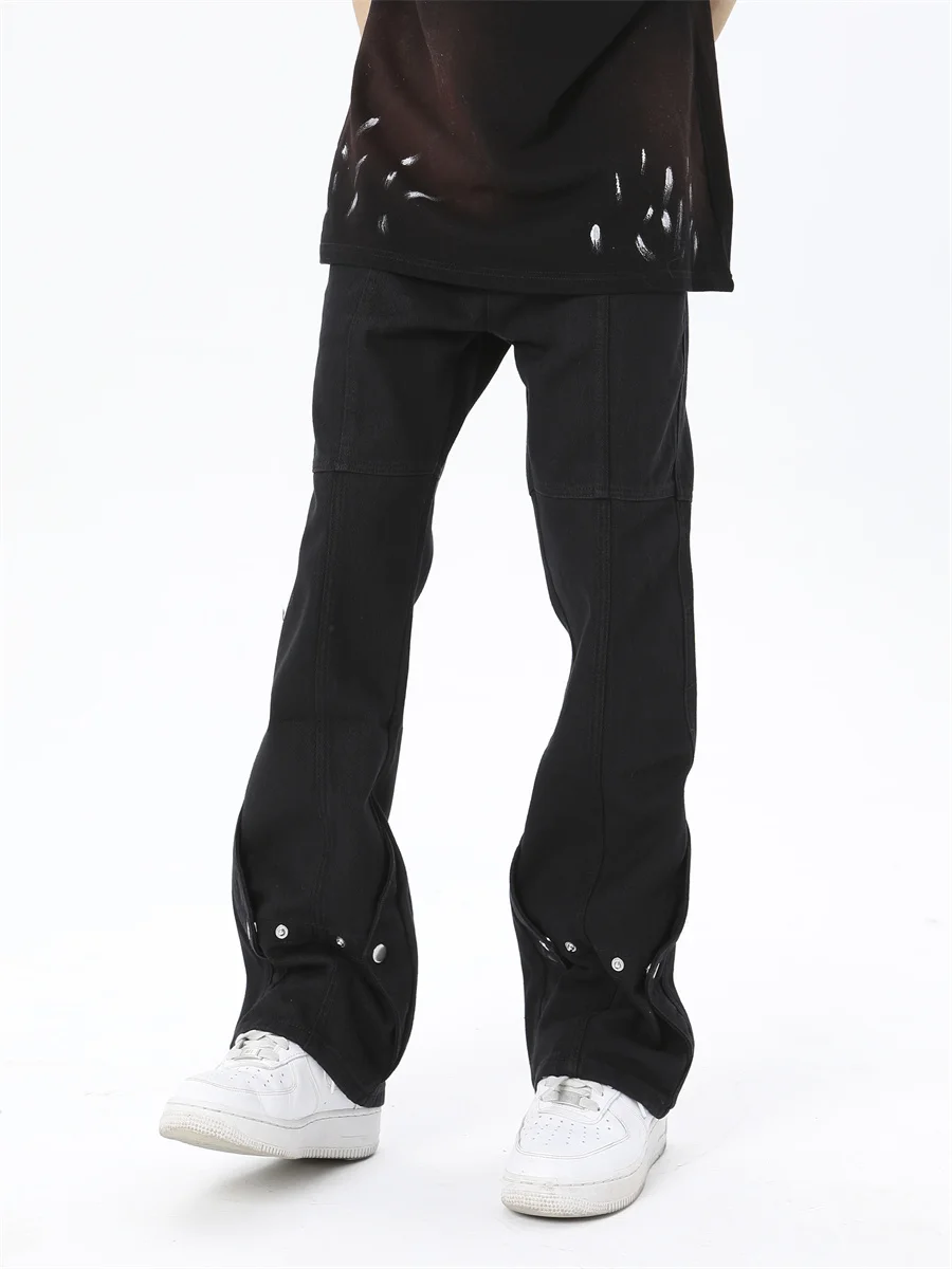 American Style Casual Pants for Men Trendy Straight Leg Workwear Trousers Button Decor mid Waist Long Pants Youthful Energy